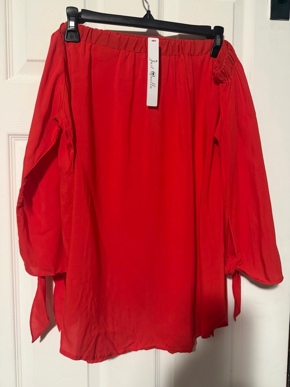 Just Quella Red Off-Shoulder Flowing Blouse